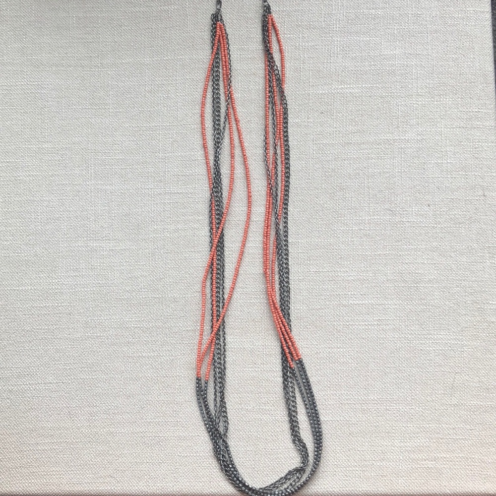 Gray and coral long necklace